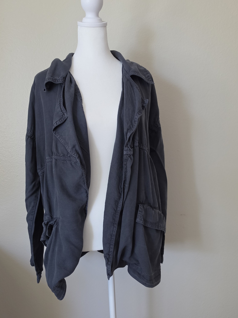 Caslon Charcoal Gray Draped Open Front Jacket